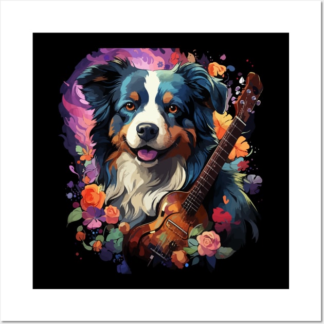 Border Collie Playing Guitar Wall Art by JH Mart